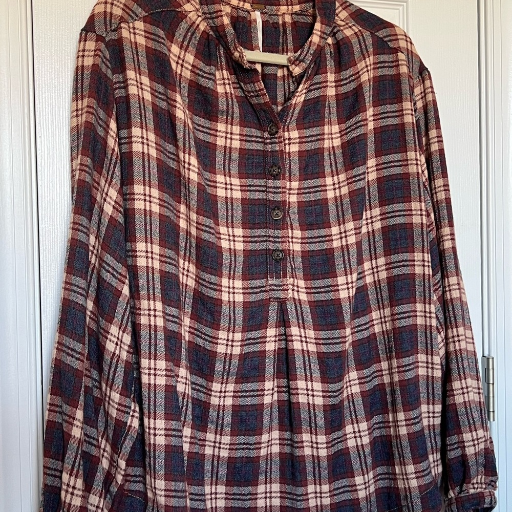 Free People Plaid Tunic in Red and Cream sz S